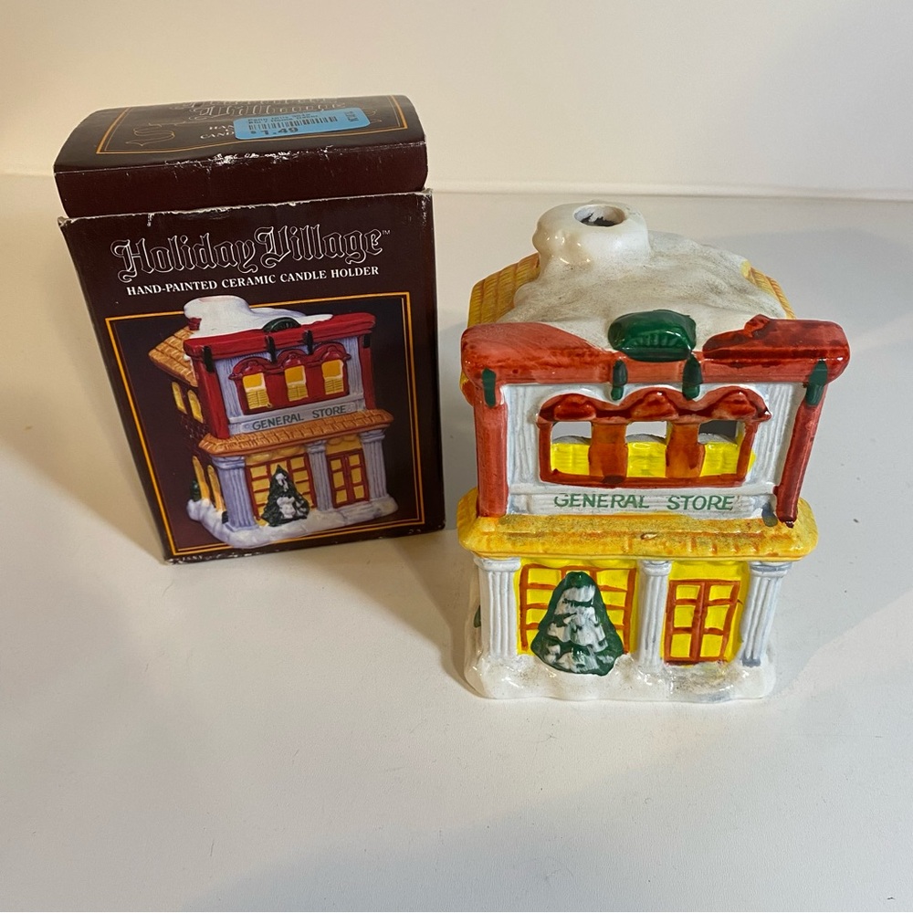 Holiday Village Hand Painted Ceramics General Store Candle Holder